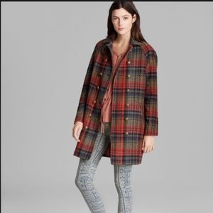 FREE PEOPLE PEACOAT TEXTURED PLAID COCOON IN RUST
